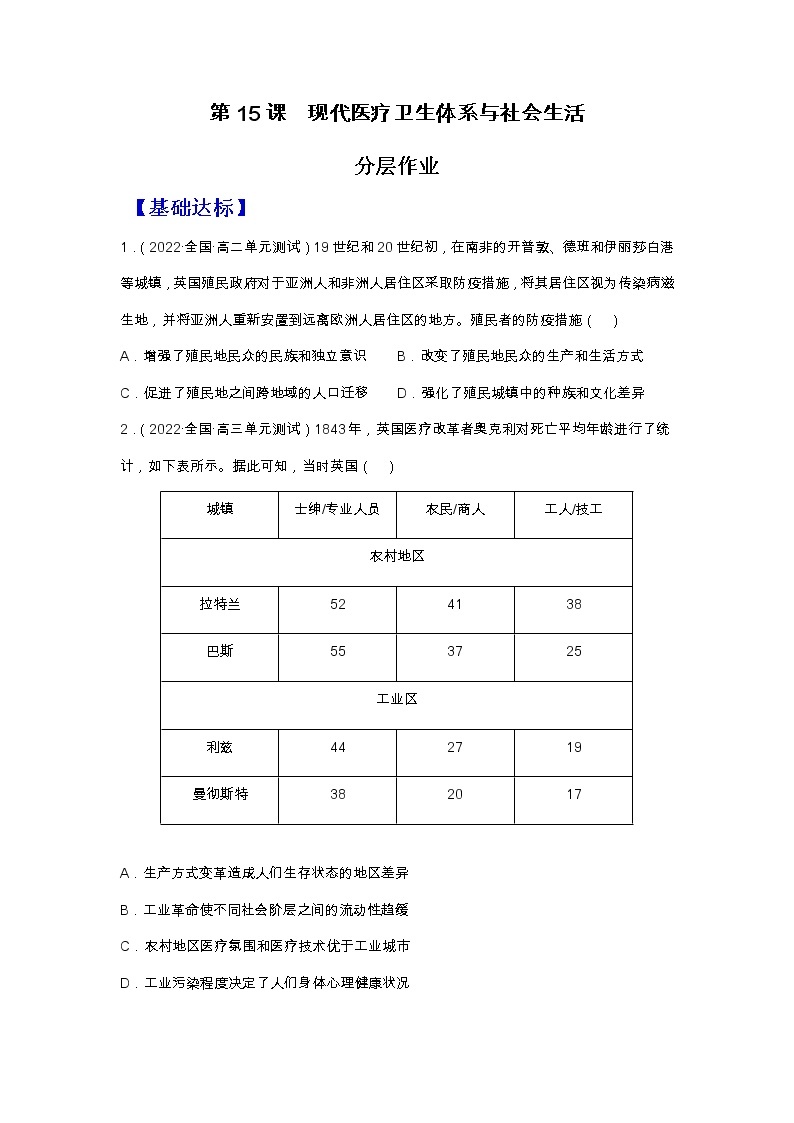 第15课现代医疗卫生体系与社会生活（备课课件+分层作业）高二历史同步备课系列（选择性必修2经济与社会生活）01