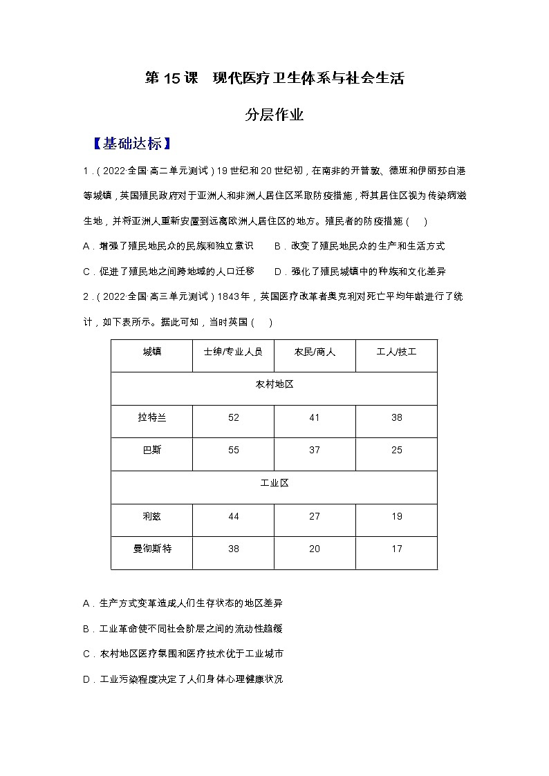 第15课现代医疗卫生体系与社会生活（备课课件+分层作业）高二历史同步备课系列（选择性必修2经济与社会生活）01