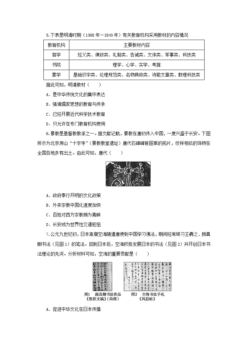 源远流长的中华文化和丰富多彩的世界文化 强化训练--2023届高三统编版历史二轮复习第2页