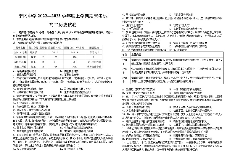 江西省宁冈中学2022-2023学年高二上学期1月期末考试历史试题第1页