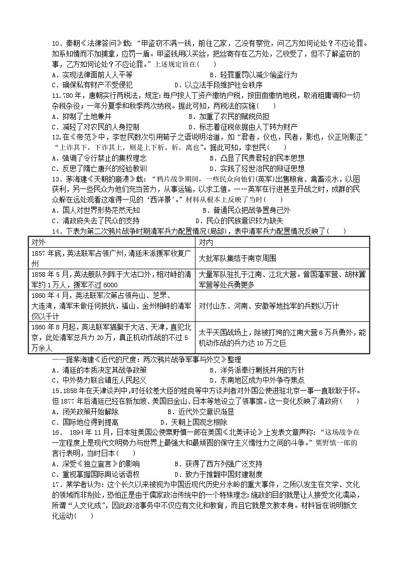 甘肃省嘉峪关市、临夏回族自治州、金昌市2022-2023学年高一上学期期中考试历史试题（Word版含答案）02