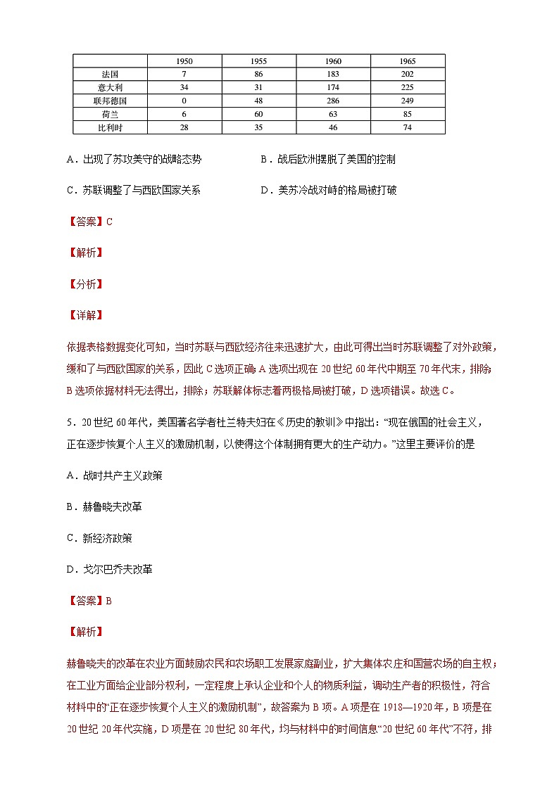 【新教材精创】第19课 社会主义国家的发展与变化 练习（2）（解析版）第3页