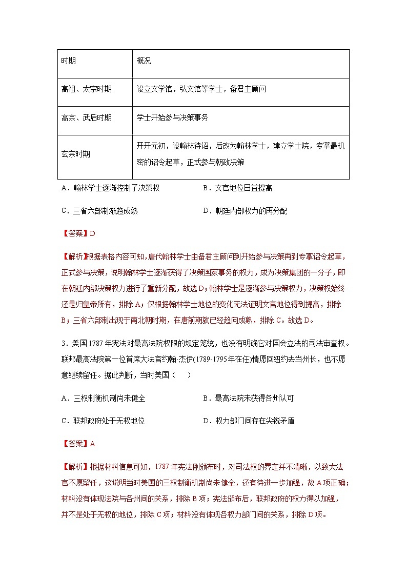学易金卷：2020-2021学年高二历史上学期期中测试卷03（选择性必修1国家制度与社会治理）【考试范围：全册】02