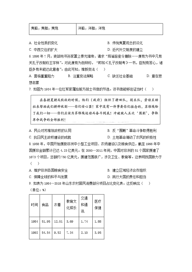 山东省潍坊市2023届高三上学期1月期末考试历史试题第2页