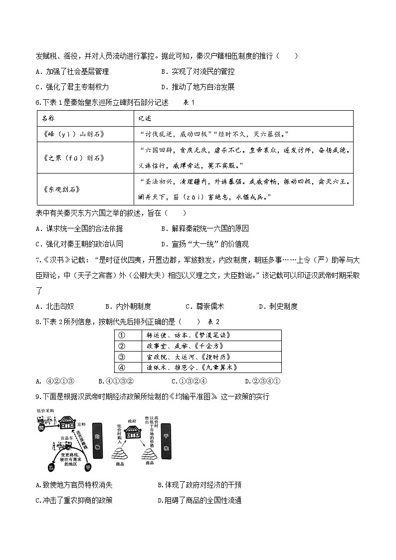 广东省茂名市第一中学2022-2023学年高一上学期期中考试历史试卷02