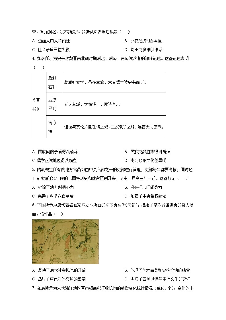湖南省多所学校2022-2023学年高一历史上学期12月月考试卷（Word版附答案）第2页