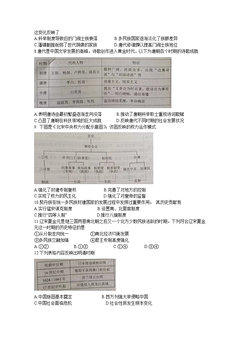 湖南省岳阳市2022-2023学年高一历史上学期期末试卷（Word版附答案）02