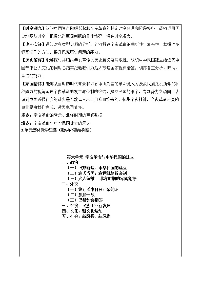第六单元 辛亥革命与中华民国的建立 教学设计--2022-2023学年高中历史统编版（2019）必修中外历史纲要上册02
