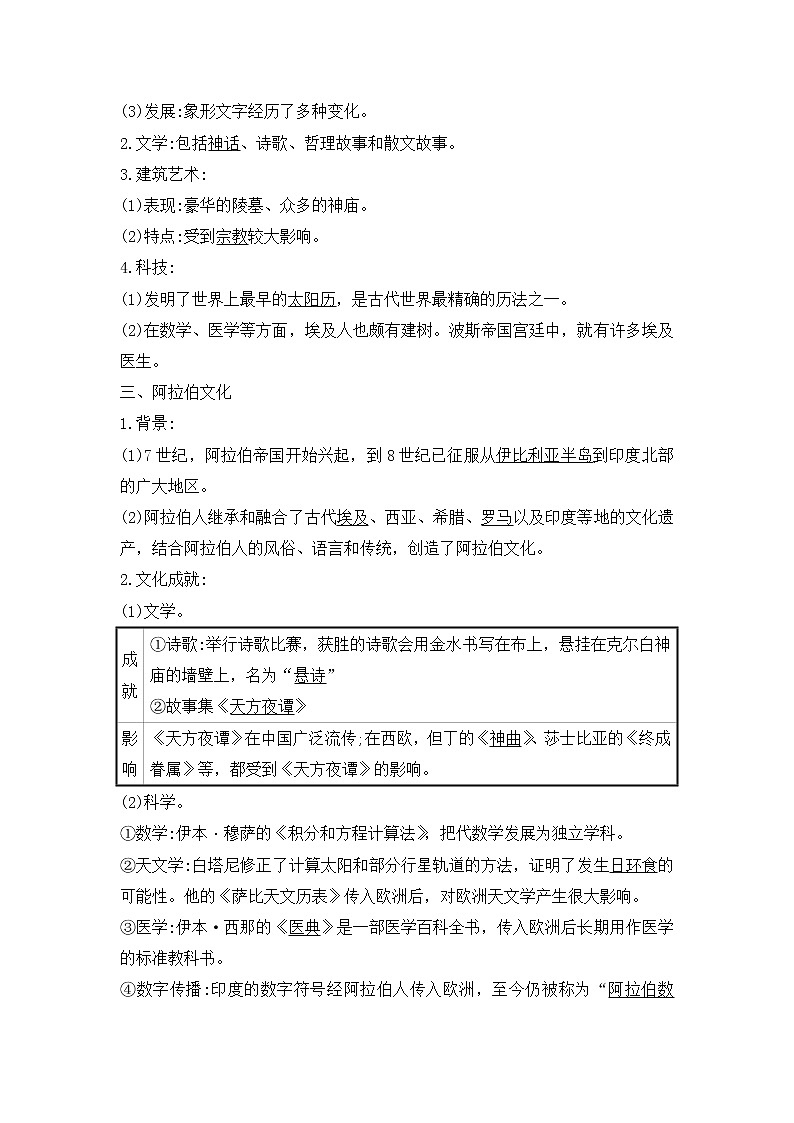 第3课 古代西亚、非洲文化 学案--2022-2023学年高中历史统编版（2019）选择性必修302