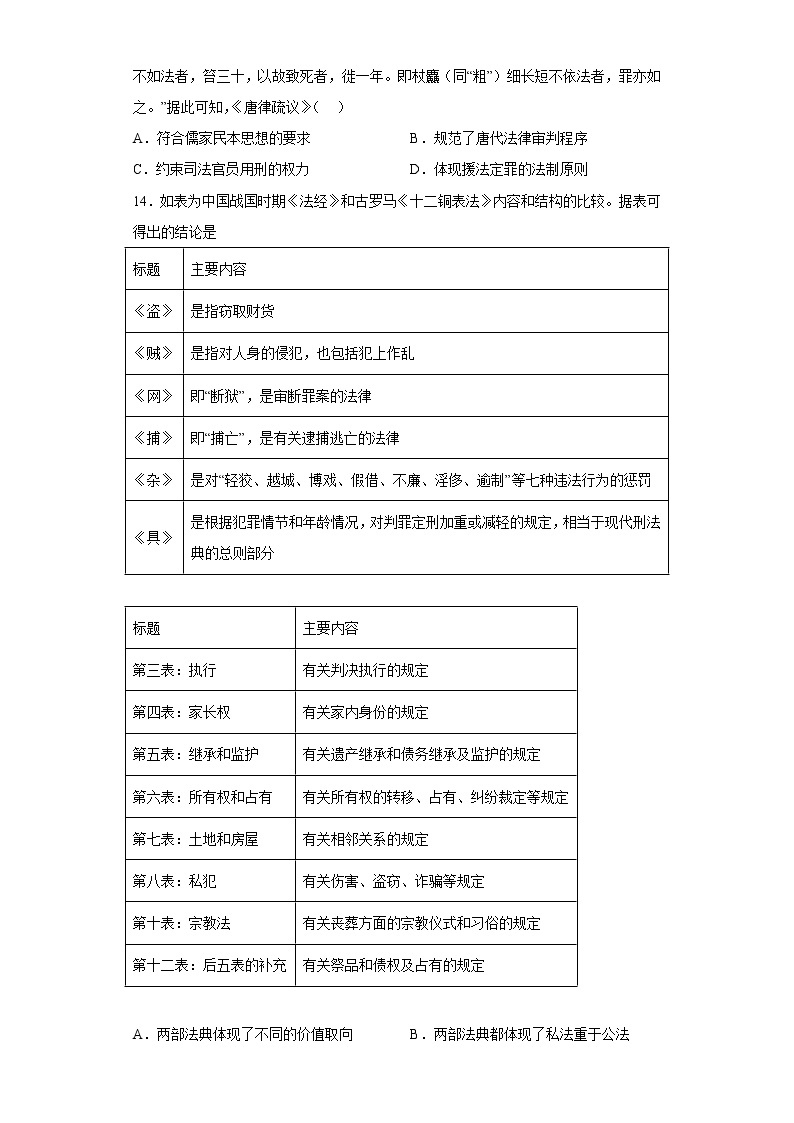 第8课 中国古代的法治与教化 寒假作业--2022-2023学年高中历史统编版（2019）选择性必修一03