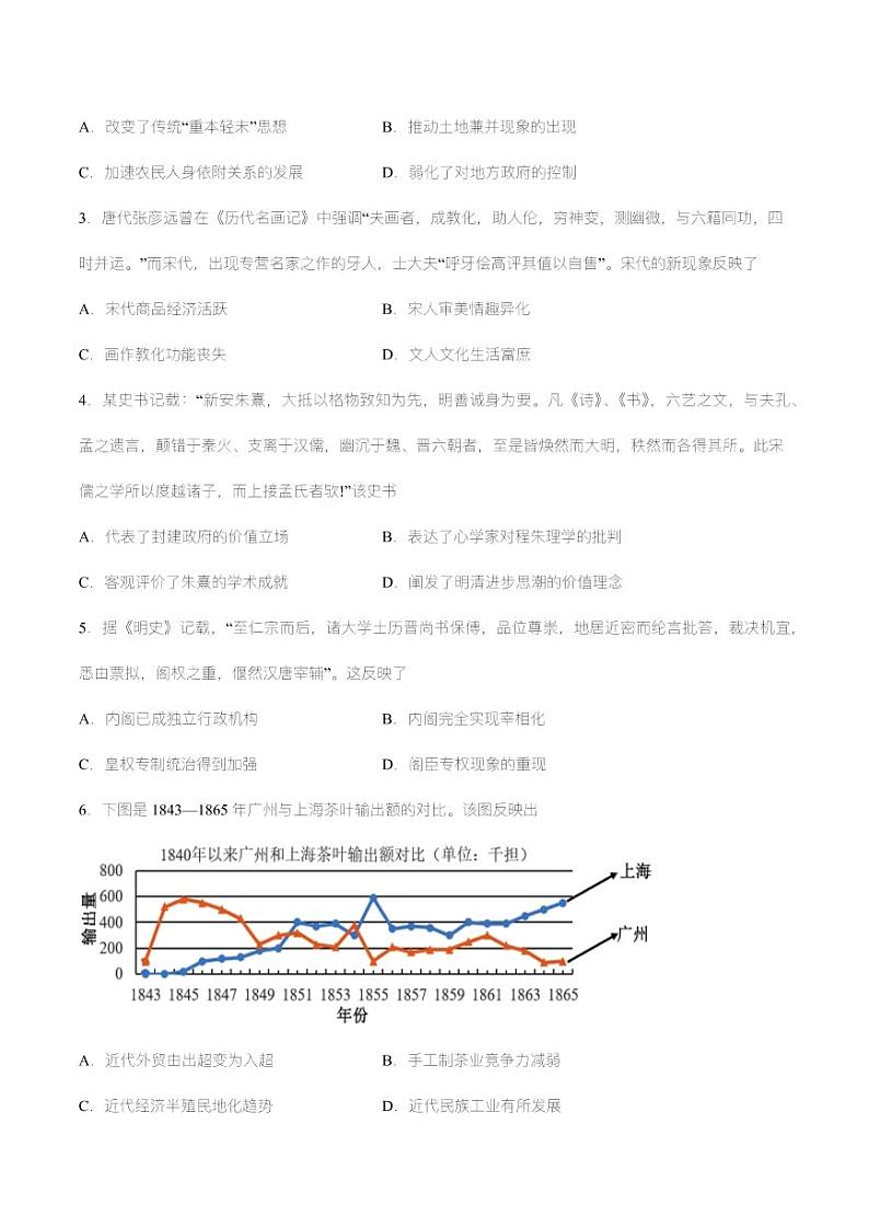 黄金卷02-【赢在高考•黄金8卷】备战2023年高考历史模拟卷（湖南专用）（考试版+全解全析）02