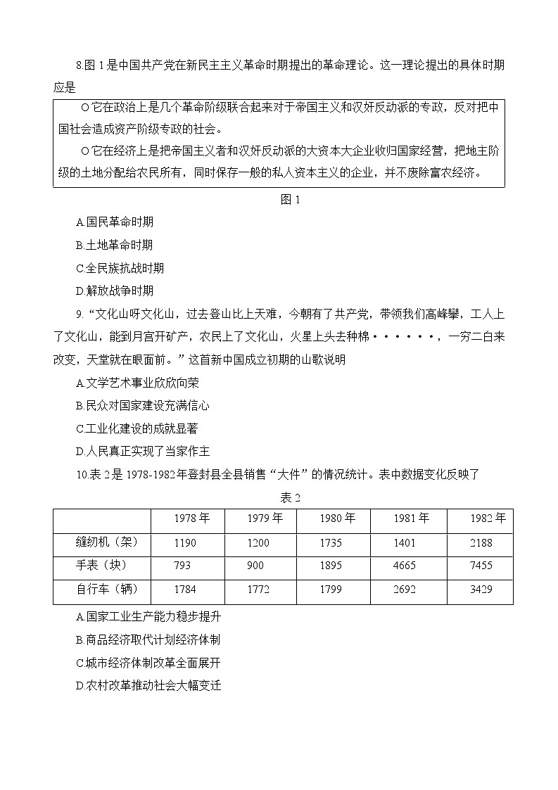 2023届山东省济南市高三下学期学情检测（一模）历史试题03