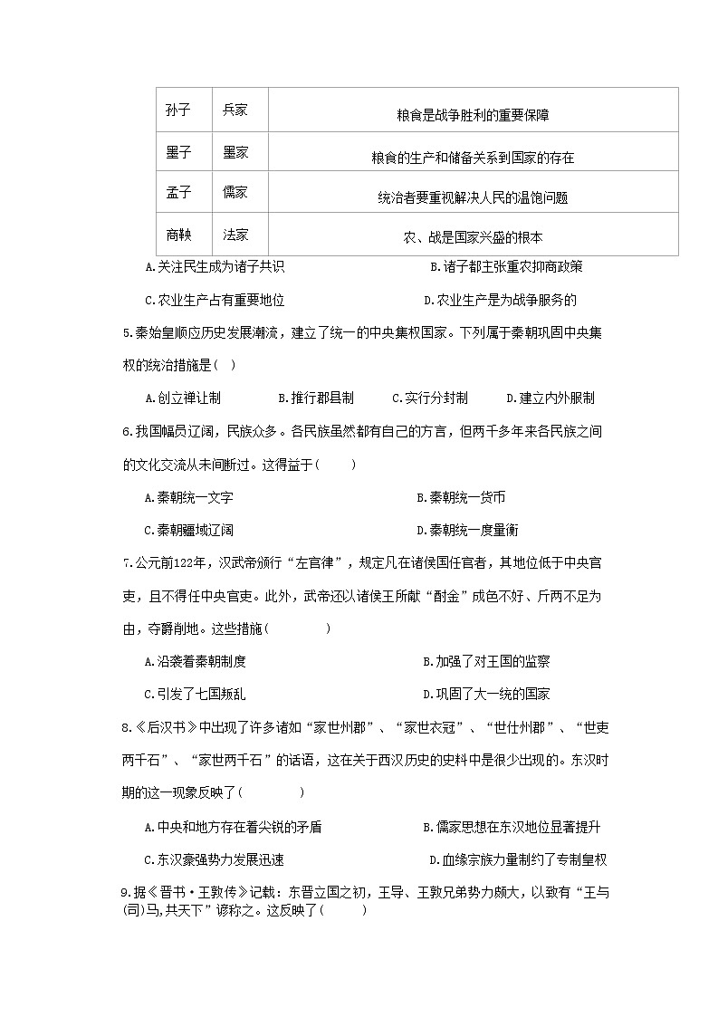 2022-2023学年河南省濮阳市第一高级中学高一上学期网课摸底检测（期中）历史试题（含部分解析）（Word版）第2页