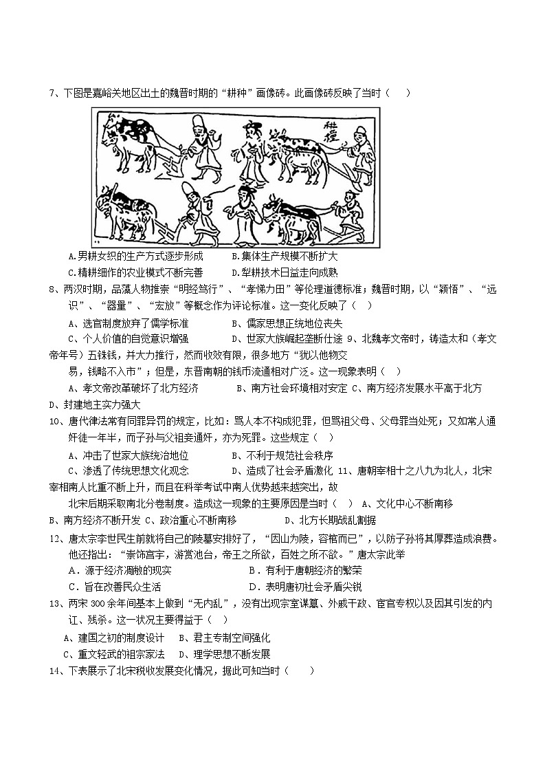 2022-2023学年山东省枣庄市第三中学第一学期高一期末考试历史试题（Word版）02