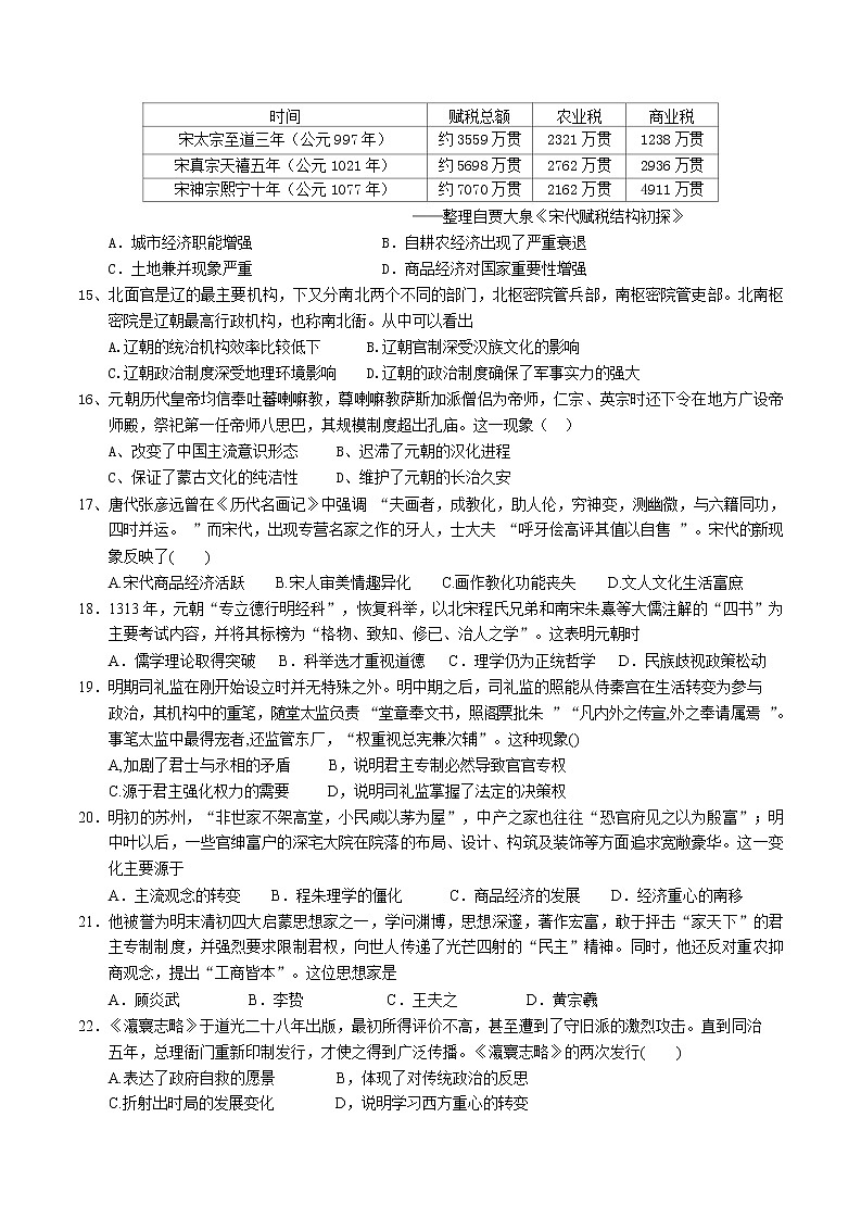 2022-2023学年山东省枣庄市第三中学第一学期高一期末考试历史试题（Word版）03
