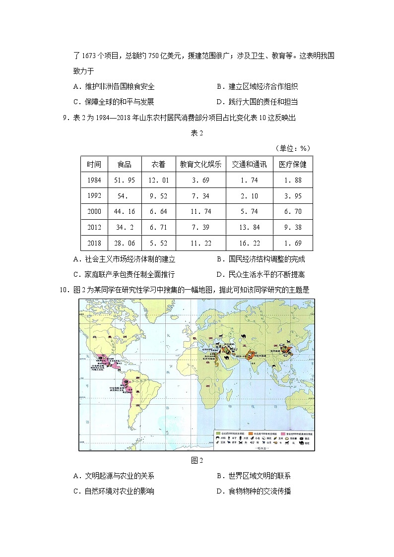 2023届山东省潍坊市高三上学期期末考试历史试题（Word版）第3页