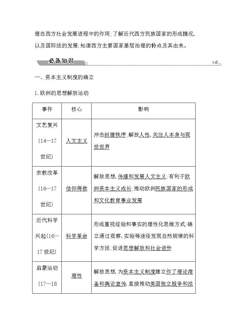 2023届高考历史二轮复习专题第16讲思想解放、资本主义制度的确立和社会治理学案第2页