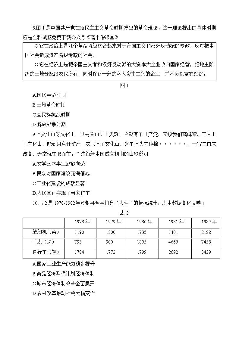 2023济南高三下学期学情检测（一模）历史含答案03