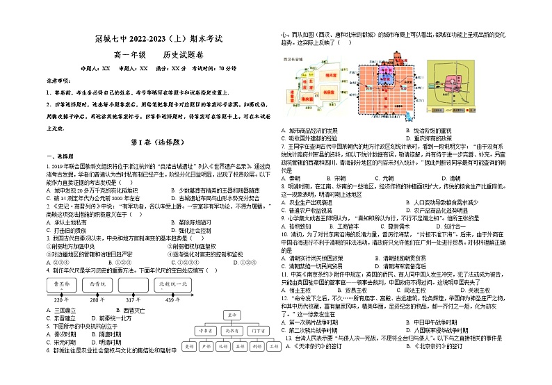 四川省眉山冠城七中实验学校2022-2023学年高一上学期期末教学质量检测历史试题01