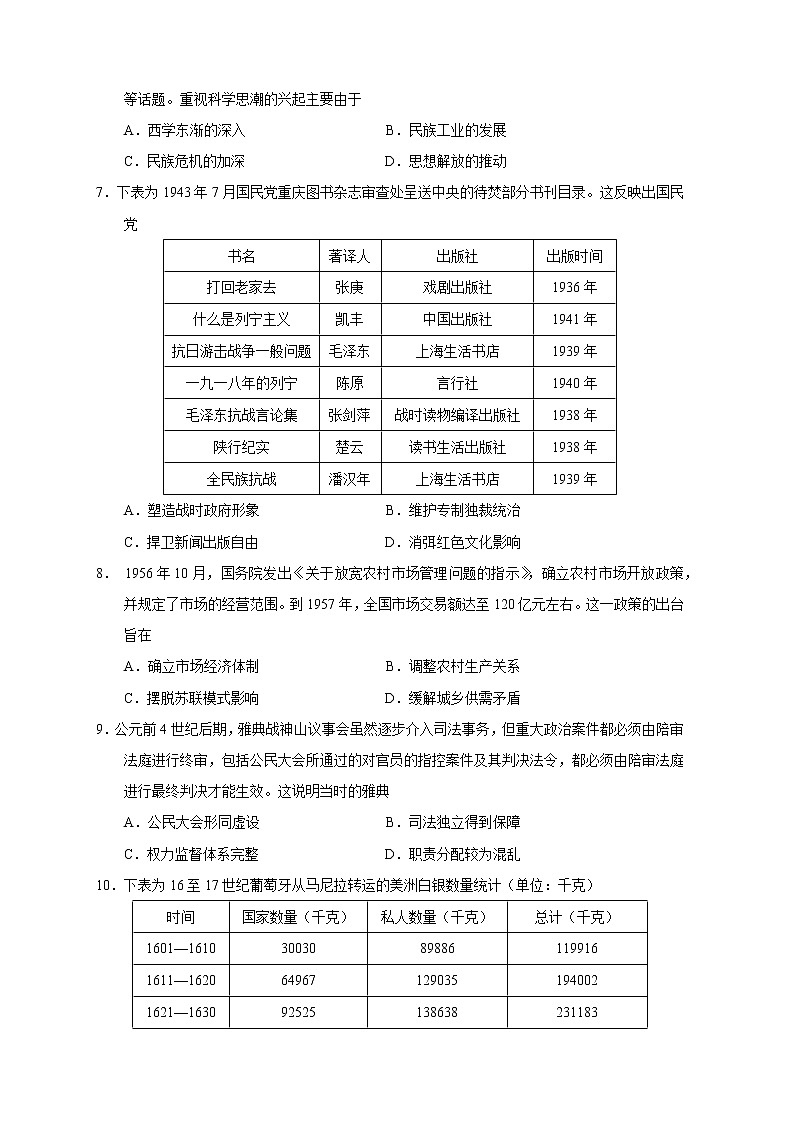 2023届云南省曲靖市高三一模历史试题02