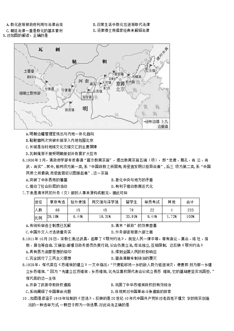 2023武汉部分重点中学高二上学期期末考试历史无答案第2页