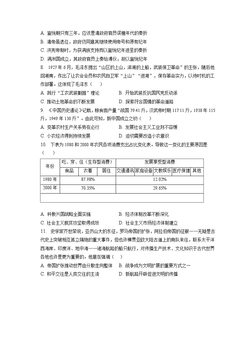 2022-2023学年山东省青岛市高三（上）期末历史试卷（含答案解析）第2页