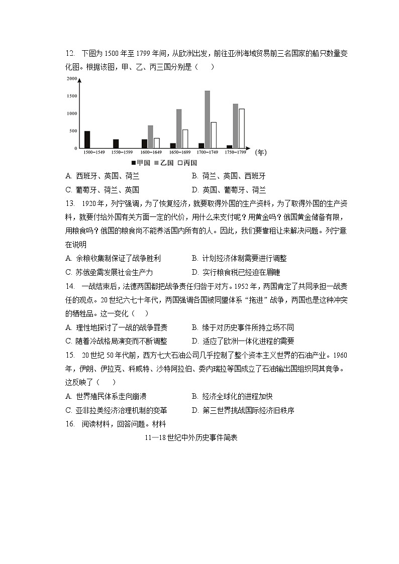 2022-2023学年山东省青岛市高三（上）期末历史试卷（含答案解析）第3页