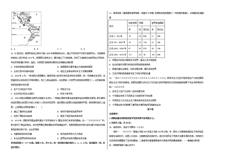 2023年高考第一次模拟考试卷：历史（天津A卷）（考试版）第2页