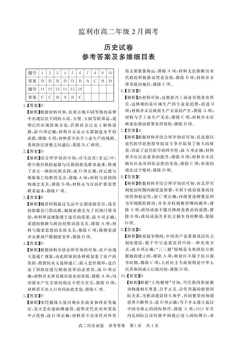 2023荆州监利高二下学期2月调考历史试题PDF版含答案01