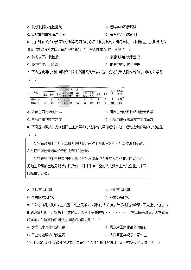 山东省济南市2023届高三下学期学情检测（一模）历史试题第2页
