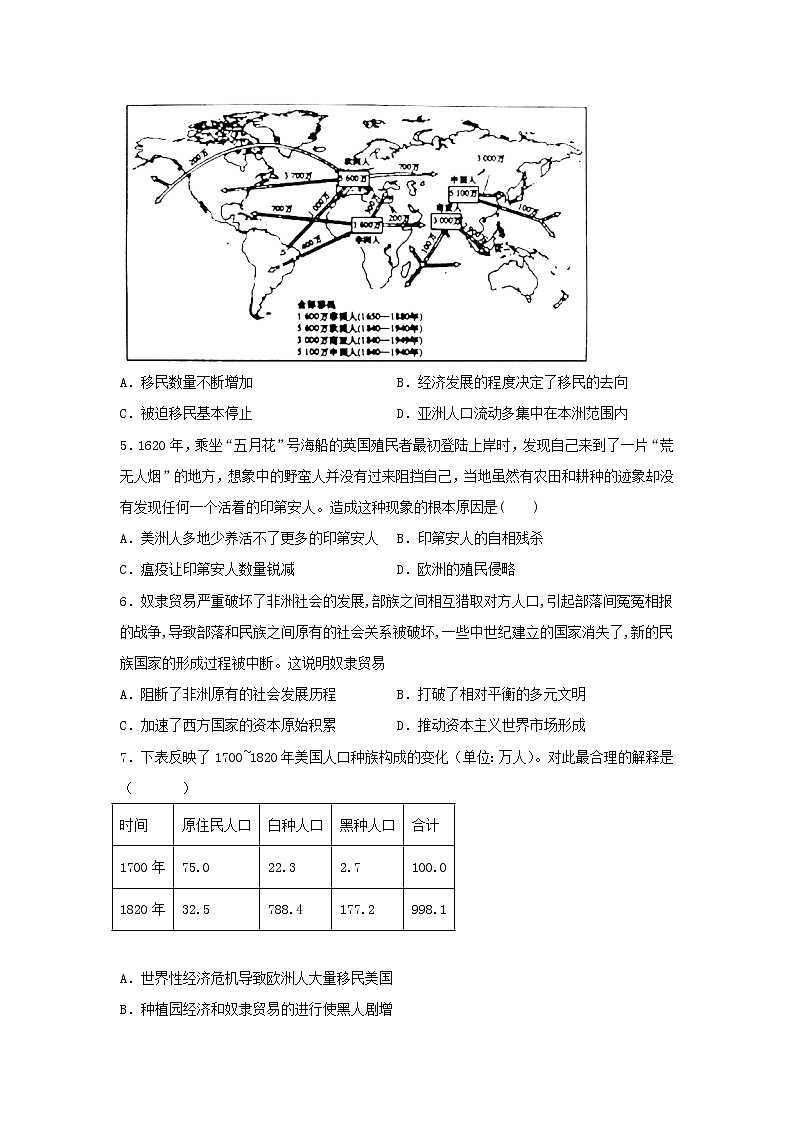 第7课  近代殖民活动和人口的跨地域转移 同步练习--2022-2023学年高中历史统编版（2019）选择性必修302