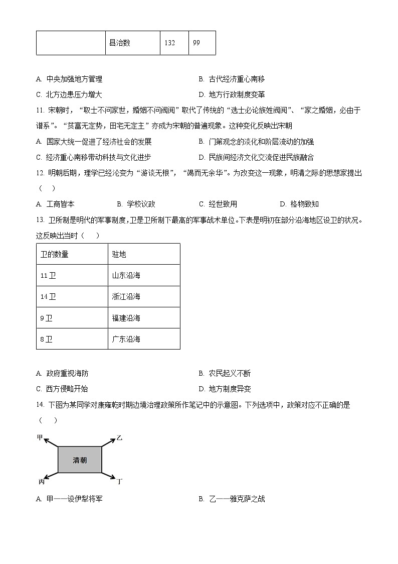 2023张家界高一上学期期末考试历史试题含解析03