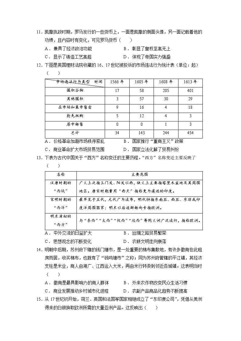 2022-2023学年高中历史统编版（2019）选择性必修二经济与社会生活综合复习题第3页