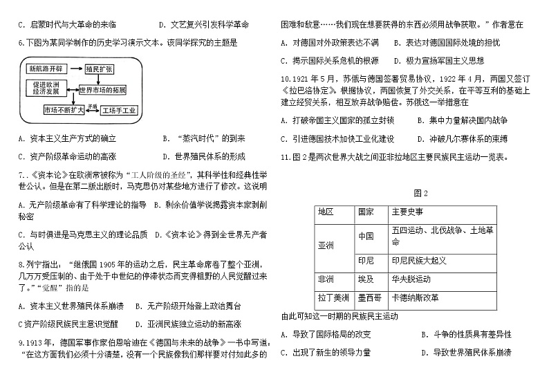 山东省滨州市沾化区实高2022-2023学年高三上学期10月月考历史试题（Word版含答案）02