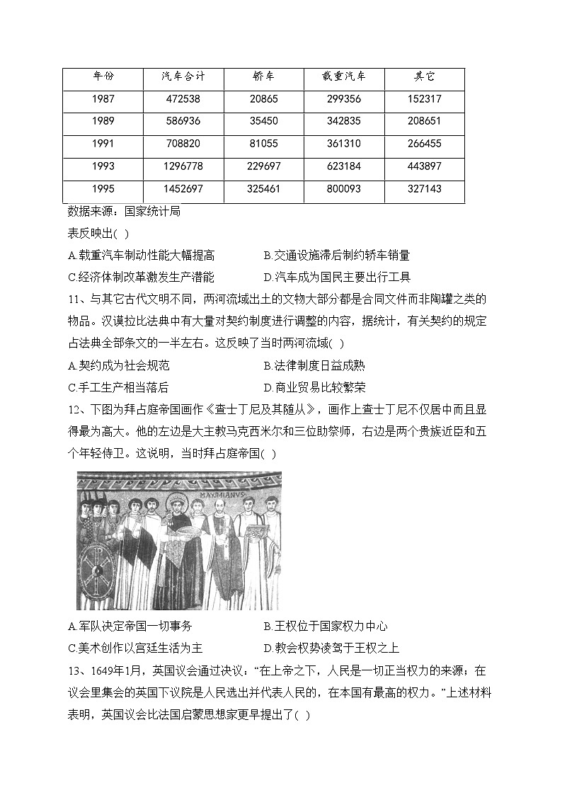 湖南省长沙市2023届高三上学期新高考适应性考试历史试卷(含答案)03