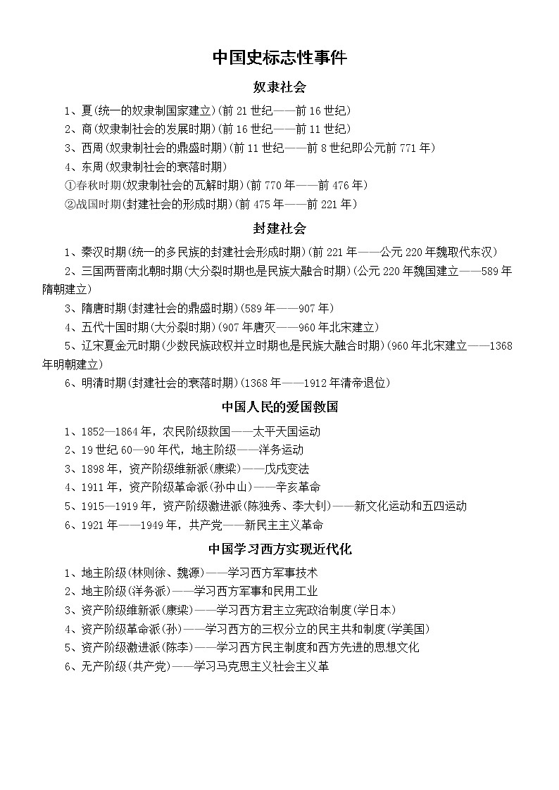 高中历史高考复习标志性事件汇总（中国史+世界史）第1页