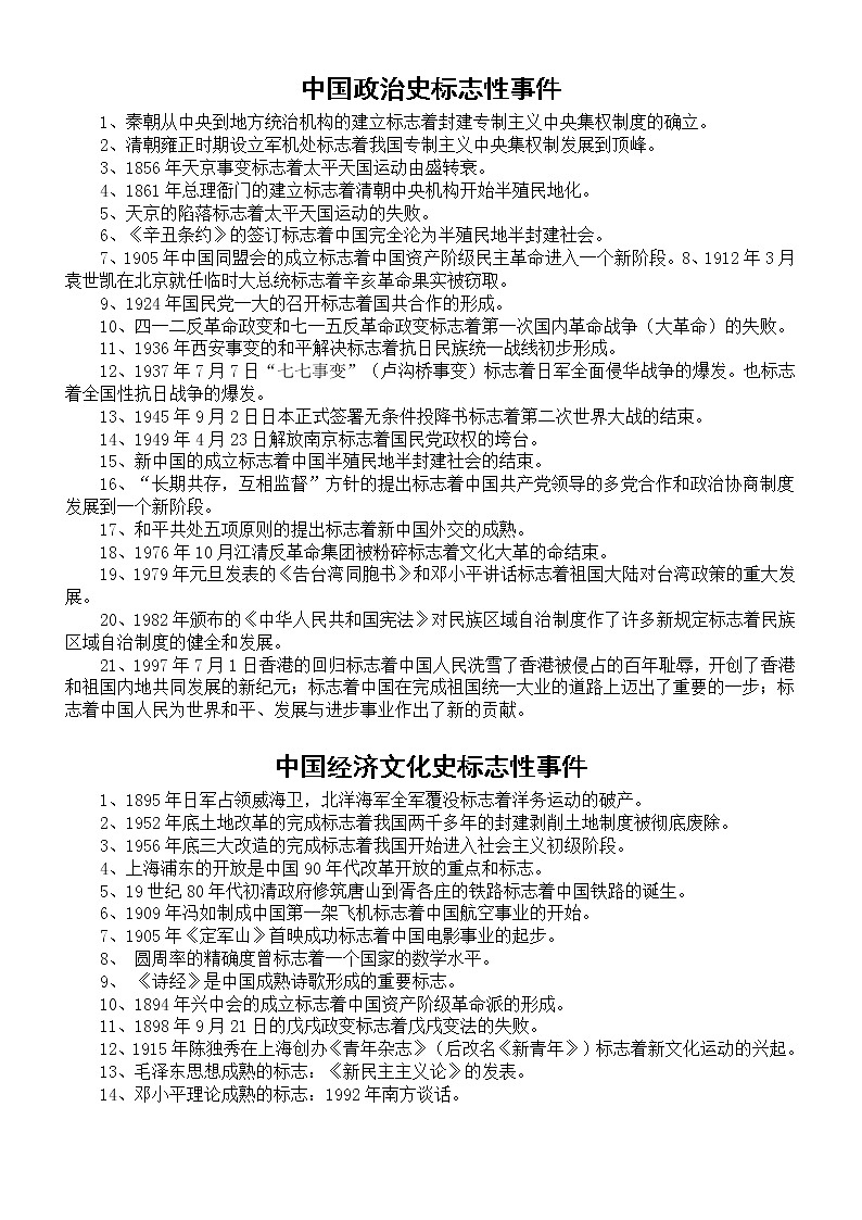 高中历史高考复习标志性事件汇总（中国史+世界史）第2页
