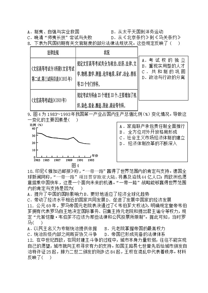 福清西山学校高中部2022－2023学年第一学期期末考试高二历史试卷第3页