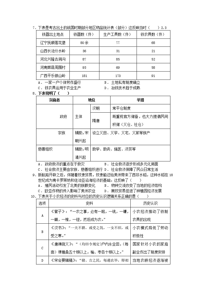 山东省沂水县第四中学2022-2023学年高二上学期期末模拟历史试题卷二第2页