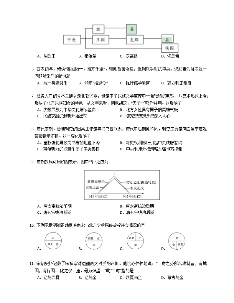 山东省聊城市莘县第一中学等校2022-2023学年高一上学期期中联考测试历史试题02