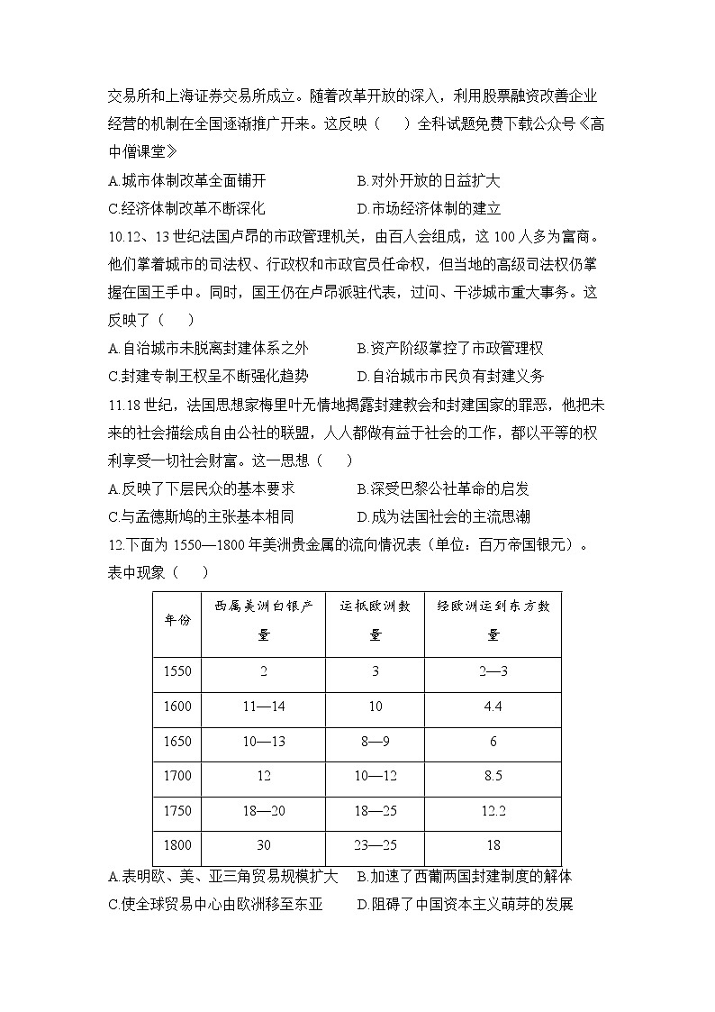 山东省2022-2023学年高三历史下学期高考考向核心卷（新高考）（Word版附解析）第3页