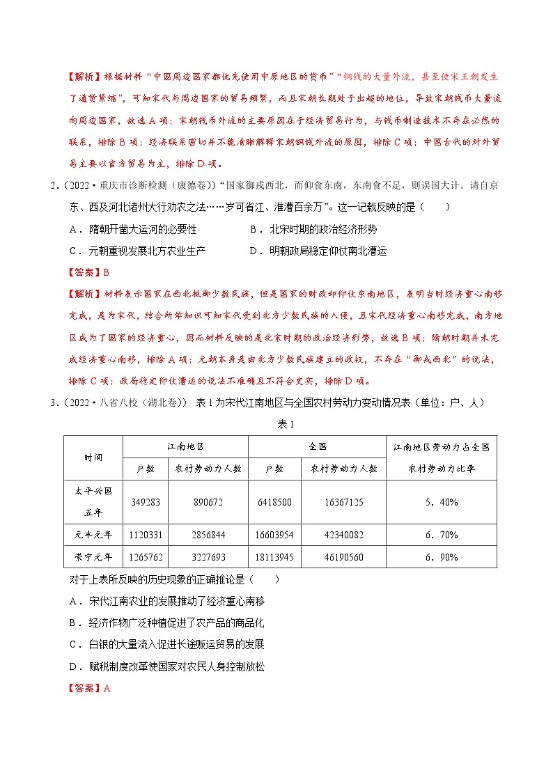 【高考二轮重难点复习】2023年高考历史核心考点精练学案——考点19 辽宋夏金元的商业发展（原卷版+解析版）02