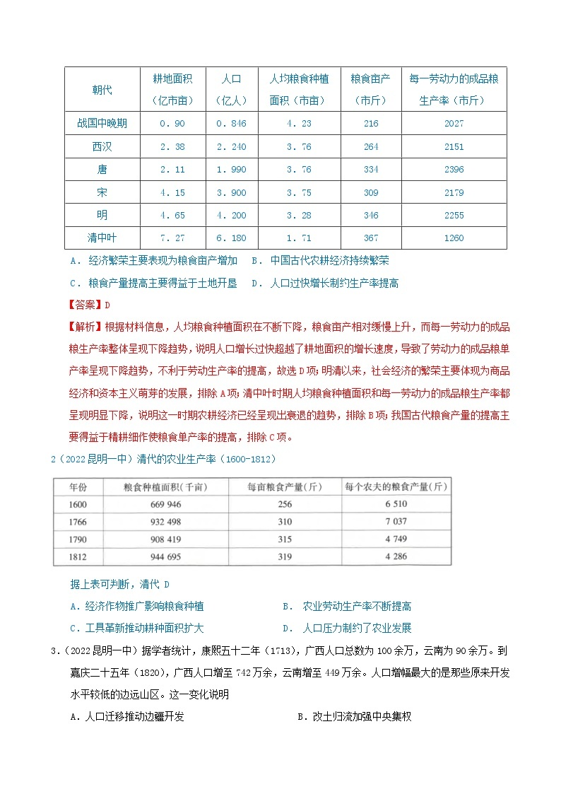 【高考二轮重难点复习】2023年高考历史核心考点精练学案——考点24 明至清中叶的经济（原卷版+解析版）03