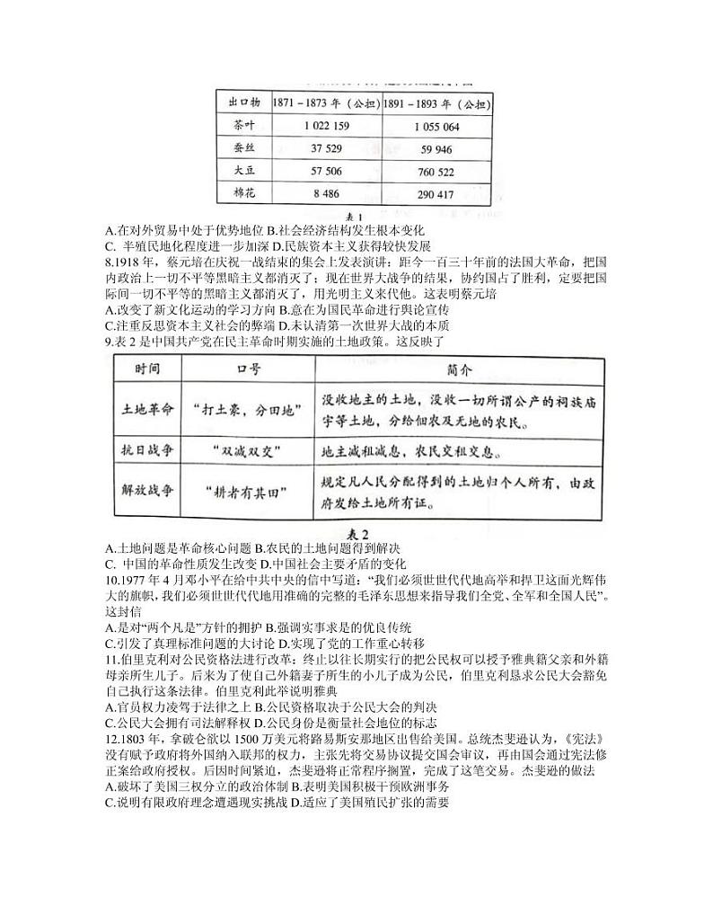 2021届山东省潍坊市高三下学期4月高考模拟考试（二模）历史试题 PDF版第2页