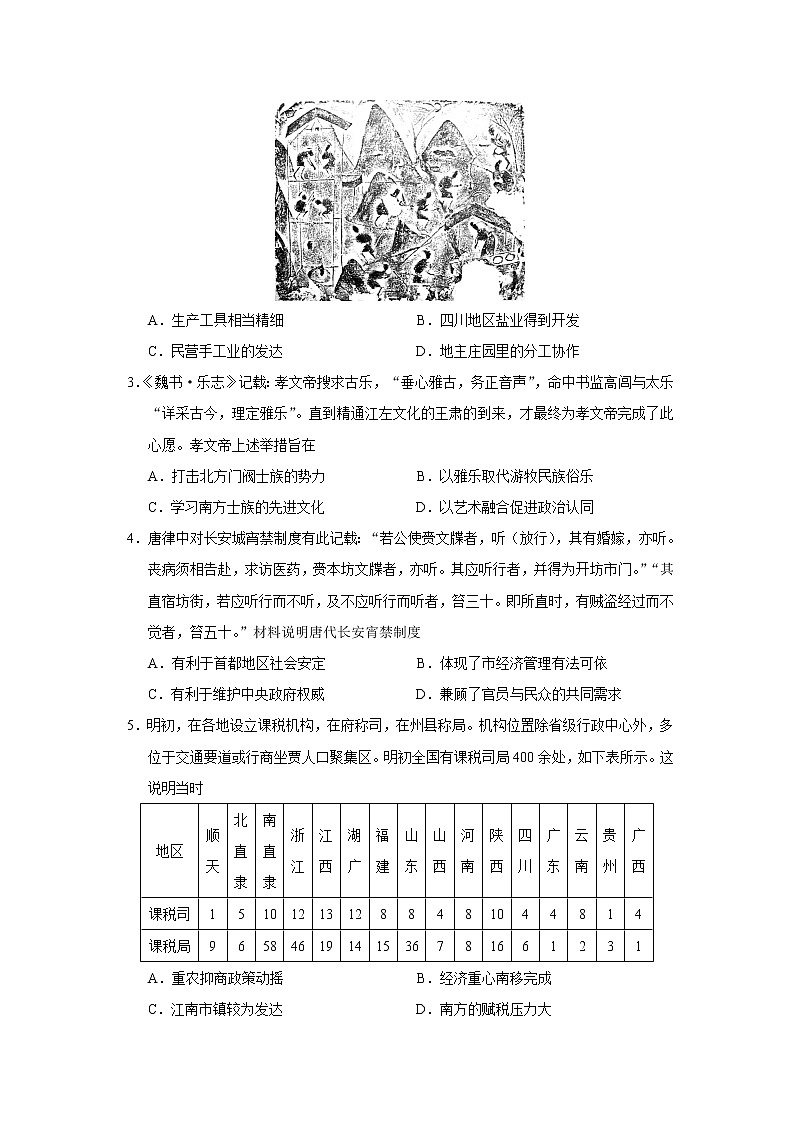 2023届广东省新高考普通高中学科综合素养评价高三下学期开学调研考试历史试题（Word版）第2页