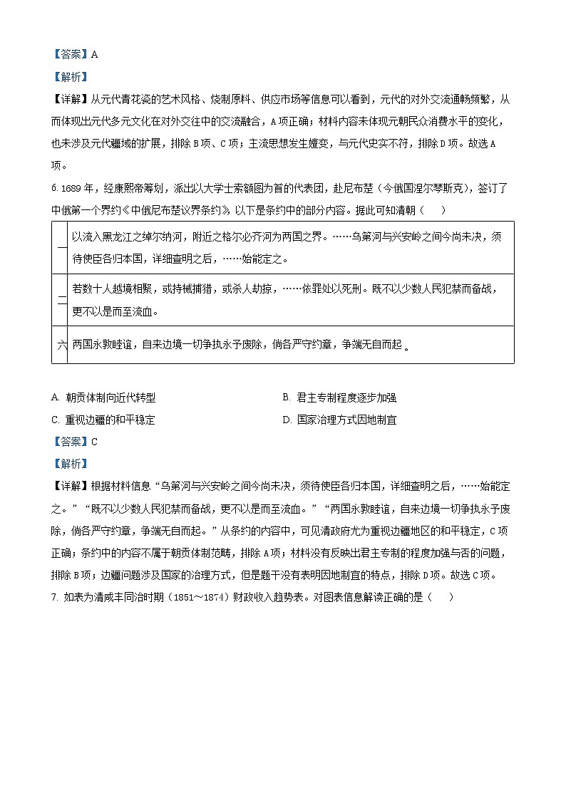 2023届重庆市第一中学高三2月月考历史试题  Word版含解析03