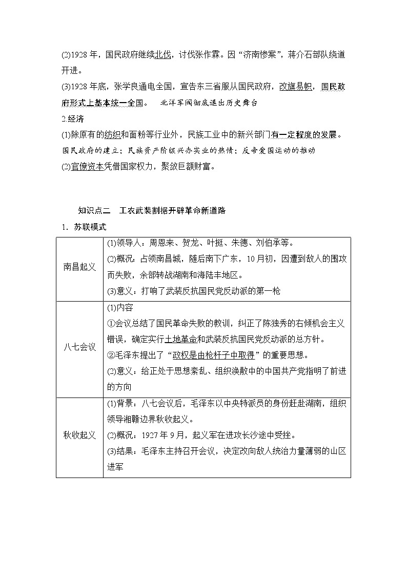 第22课 南京国民政府的统治和中国共产党开辟革命新道路 -高一历史期中期末复习记诵笔记（中外历史纲要上）第2页