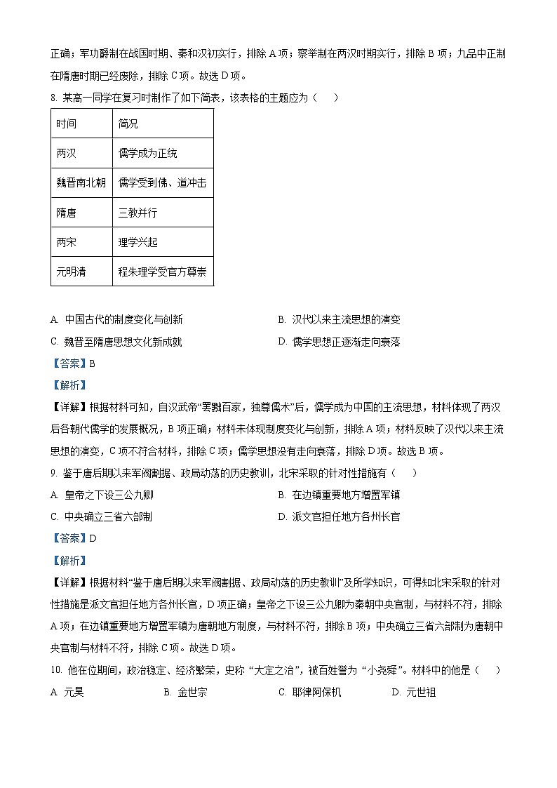 2023邵阳高一下学期第一次联考历史试题含解析03