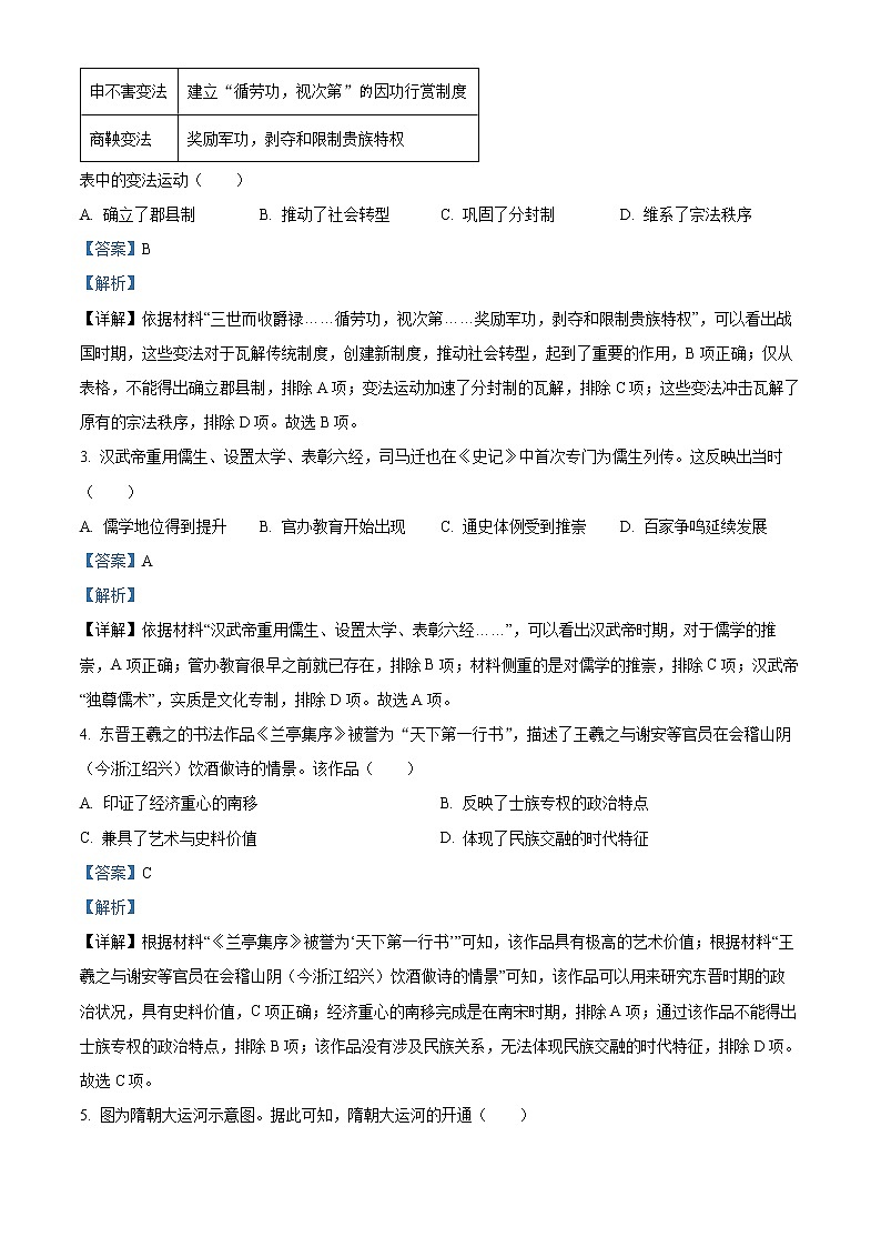 四川省成都市2022-2023学年高一上学期期末考试历史试题含解析第2页