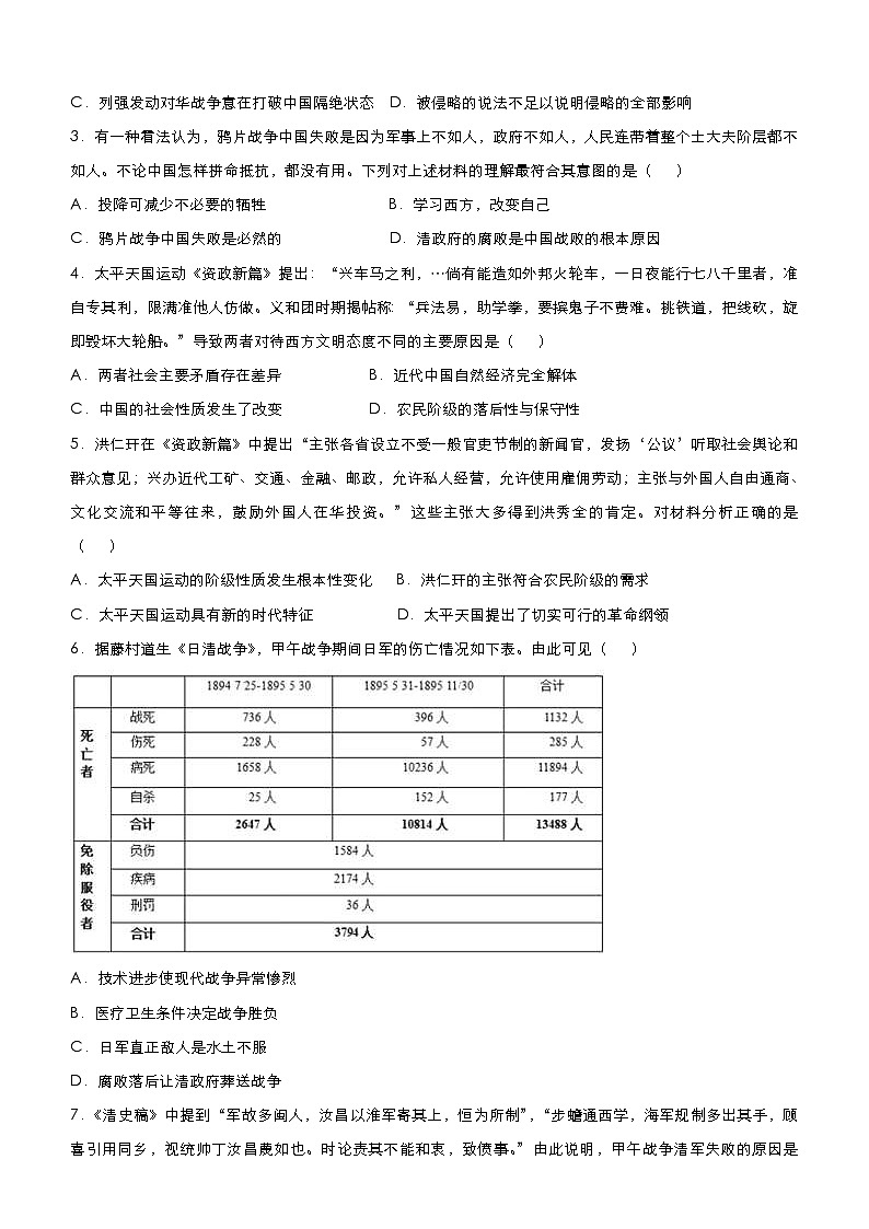 高考历史二轮复习小题必练4《近现代中国反侵略求民主的潮流》(原卷版)第2页